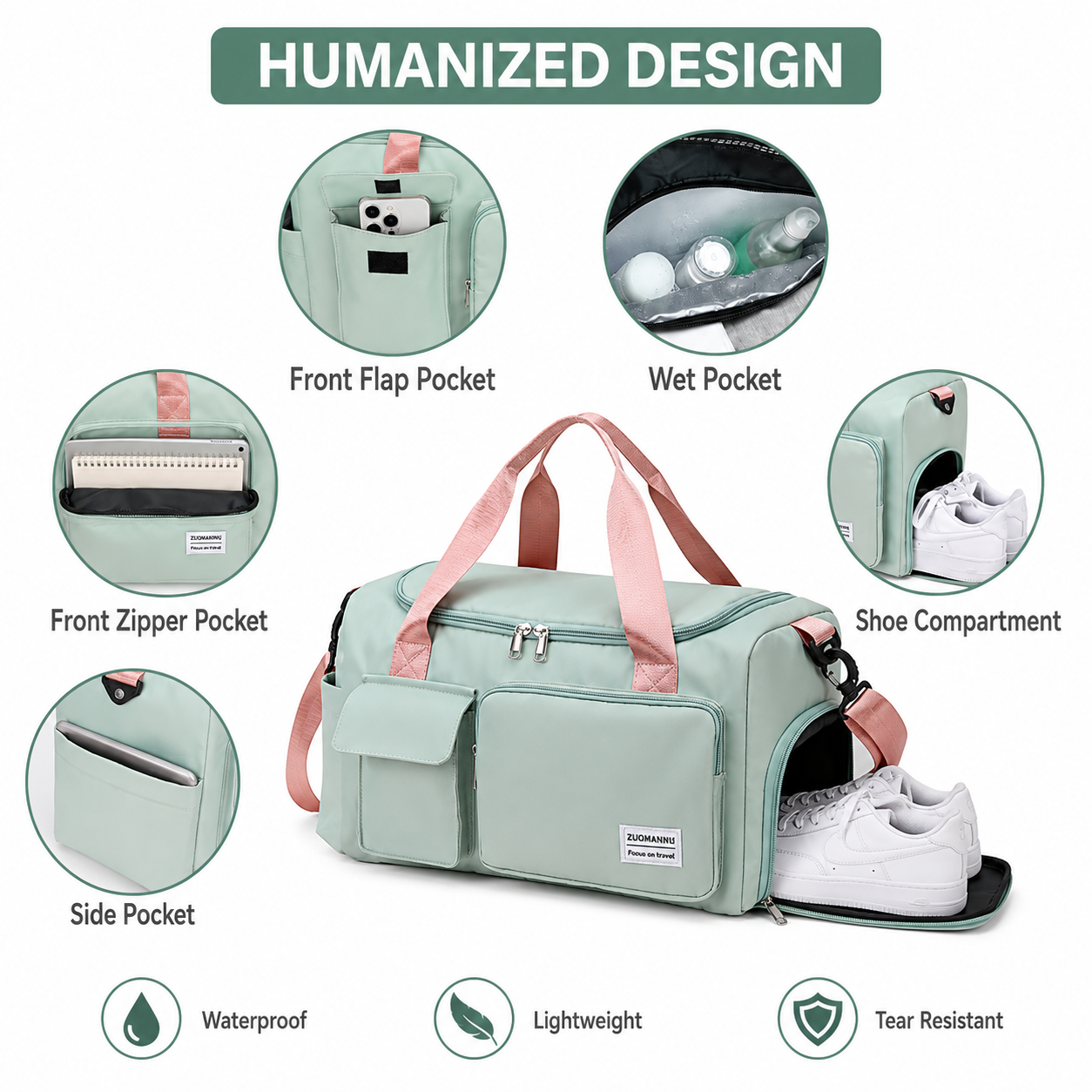 Foldable Duffle Bag Nylon Mint Lavender For Travel and Events/Foldable Travel Duffle Bag – Waterproof Gym & Weekend Carry Bag with Shoe Compartment (Mint Green & Lavender) | Cash on Delivery Available