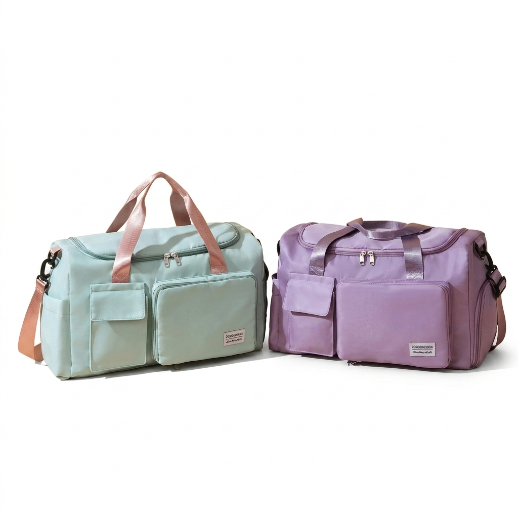 Foldable Duffle Bag Nylon Mint Lavender For Travel and Events/Foldable Travel Duffle Bag – Waterproof Gym & Weekend Carry Bag with Shoe Compartment (Mint Green & Lavender) | Cash on Delivery Available
